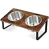 Elevated Dog Bowls for Small Medium Wood Dogs Raised Bowl Stand with 2 Stainless Steel Deep Dog Food and Water Bowls, Anti Vomit, Non-Slip Feeding Dishes(Tilted，3 inches in Height, 40oz