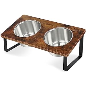 Elevated Dog Bowls for Small Medium Wood Dogs Raised Bowl Stand with 2 Stainless Steel Deep Dog Food and Water Bowls, Anti Vomit, Non-Slip Feeding Dishes(Tilted，3 inches in Height, 40oz