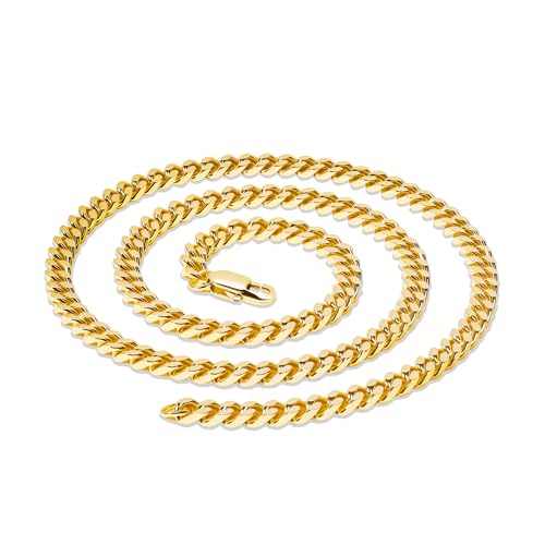 Mens 5MM Gold Plated/Silver Stainless Steel Miami Cuban Link Chain Necklace for Men