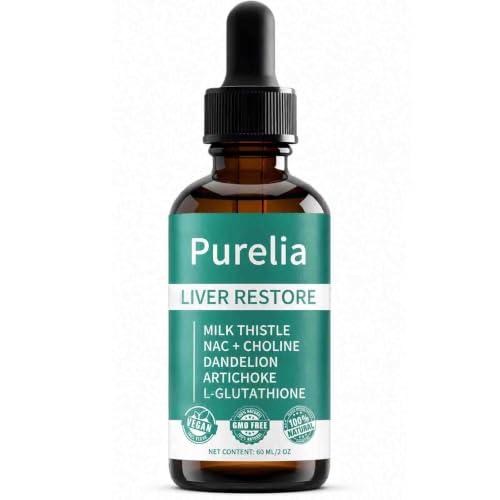 Shwfhi Purelia Liver Restore - Complete Liver Detox Support Liquid Drops with Milk Thistle Dandelion Choline L-Glutathione for Liver Cleanse (1)