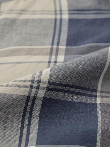 Image of The Souled Store: Blue Sails Men and Boys Long Sleeve Collared Neck Button Front Blue and Cream Checked Embroidered Regular Fit Cotton Linen Shirt