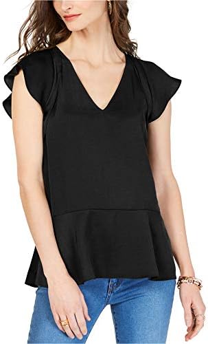 Michael Kors Women's Flutter-Sleeve Ruffled Blouse, black, Medium