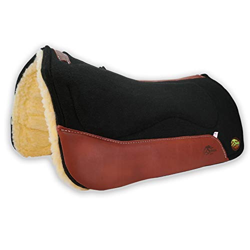 Southwestern Equine OrthoRide All Purpose Fleece Bottom Saddle Pad Made in the USA. (Black with Natural Leathers, 31 x 32)