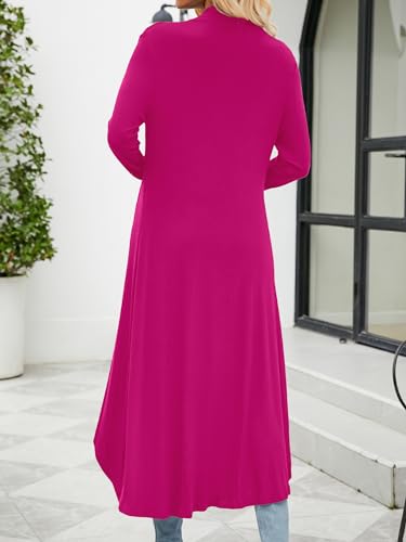POGTMM Summer Cardigans for Women Lightweight Open Front Drape Long Duster Cardigans (Hot Pink, XXL)