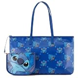 Disney Lilo and Stitch Tote bag - Girls, Boys, Teens, Adults - Stitch Faux PU Leather Cosplay Tote Handbag with Zipper Pouch