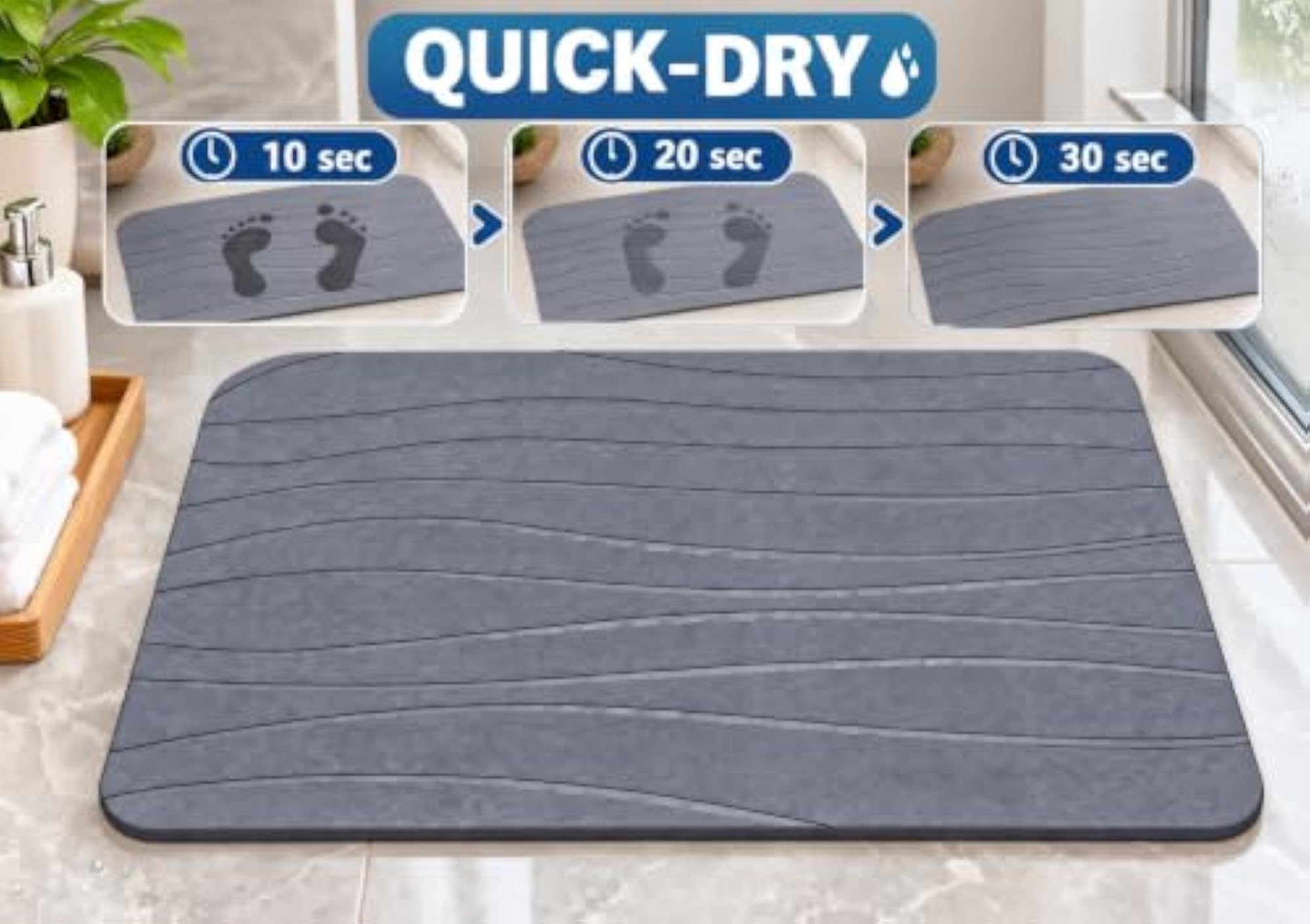 Diatomaceous Earth Stone Bath Mat, Fast Drying