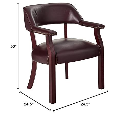 Office Star Padded Vinyl Seat And Back Traditional Guest Chair With Nailhead Accents And Mahogany Finish Wood Frame, Jamestown #TOP6