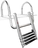 Mojiate 4-Step Stainless Steel Pontoon Boat Ladder - Foldable Telescoping Rear Entry Swim Deck...