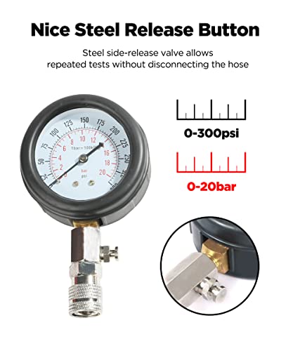 8 Pcs Compression Tester Automotive,Small Engine Cylinder Test Pressure Gauge Tool Set,Petrol Engine Cylinder Compression Tester Kit,Automotive Tool Gauge For Car Motorcycle Snowmobile Petrol Engine #TOP3