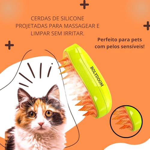 Escova Removedora Tira Pelos com Vaporização 3 em 1 - Banho a Seco, Massagem e Limpeza - Silicone Su