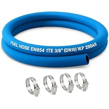 Blue Fuel Line Hose 6AN 3/8 5 Feet High Pressure Hose 2.8Mpa 400PSI 8mm 5FT for Fuel Systems Engines Tube Hose Blue Multiple Size Options Attached Hose Clamp