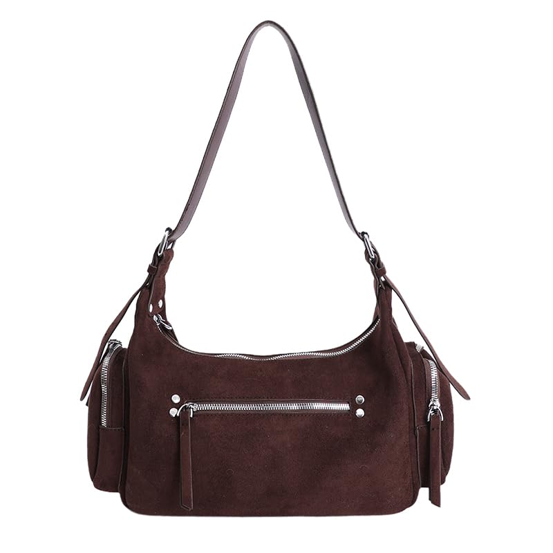 Sac à bandoulière en daim synthétique marron à fermeture éclair