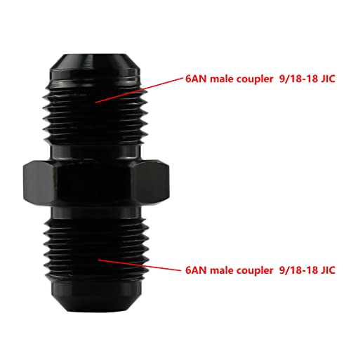 Ucreative 6An To 6An Male Flare Coupler Union Straight Fuel Hose Fitting Black (2Pcs) #TOP1