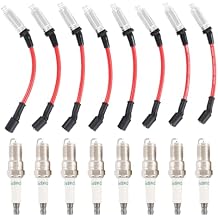 Iridium Spark Plugs 3186 & Spark Plug Wires M8-48322 Replacement For Chevy Silverado Suburban Avalanche Replacement For GMC Yukon Sierra 5.3L 6.0L 6.2L Replace 12680072 12621258 7831 483227831 Red