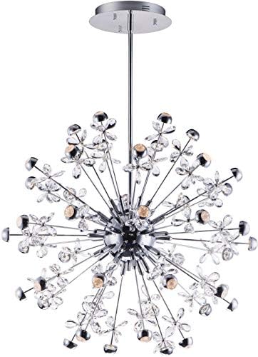 ET2 E24795-20PC Supernova Crystal Flower Round LED Pendant Ceiling Lighting, 44-Light 105.6 Watts, 34"H x 34"W, Polished Chrome