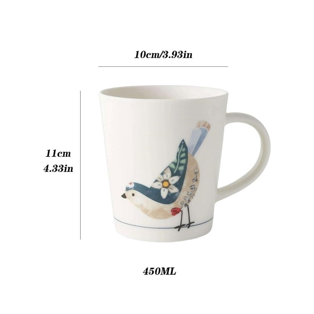 Ceramiczny kubek do kawy 15,4 uncji Vintage porcelanowy kubek do herbaty i mleka wzór ptak dom biuro duża pojemność biały