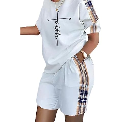Geicyjiecy Plus Size 2 Piece Outfits for women Two Piece Summer T-shirt Sports Tops Biker Shorts Tracksuit Set Cover