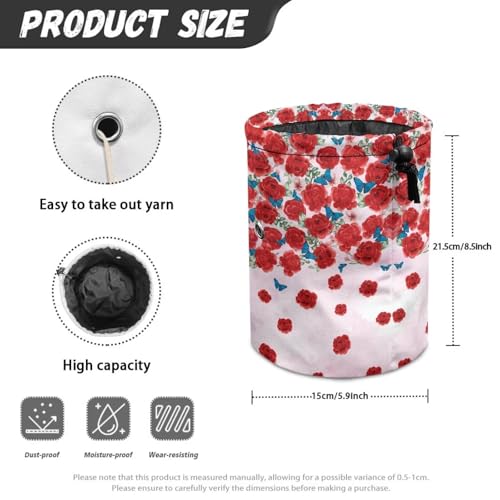 Image of Sellikakes Yarn Organizer Crochet Storage Bag, Rose Butterfly Portable Knitting Storage Bag Yarn Holder Stores Yarn Skein Ball, Crochet Project Knitting Supplies and Sewing Accessories,