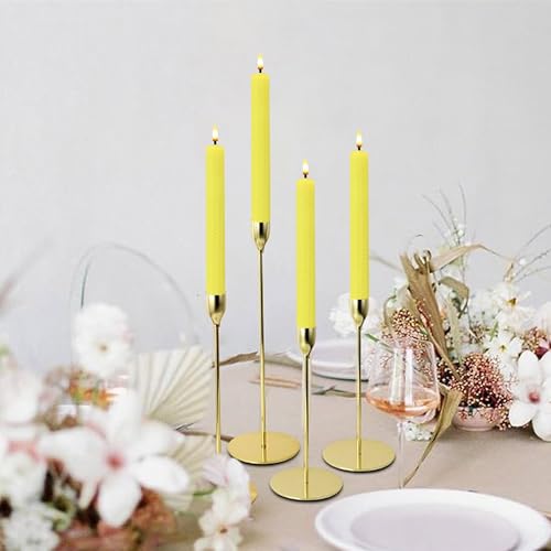 Image of Beeswax Honeycomb Flameless LED Taper Candles, 9.5 Inch Flickering Wax Candles with Remote & Timer, Yellow Battery Operated Dripless Tapered Candle for Home Wedding Decor, 4 Pack