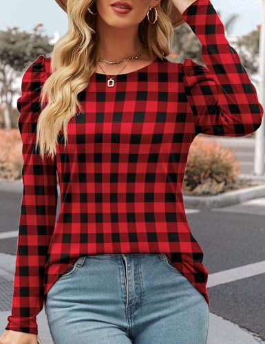 Ivicoer Women's Puff Sleeve Crew Neck Tunic Tops Casual Cute Loose Fit T Shirts Soft Work Floral Print Blouses S-XXL3