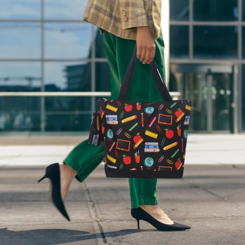 Image of NGIL Medium Top Zipper Closure Canvas Tote Bag with Attached Matching Coin Purse For Moms and Nurses