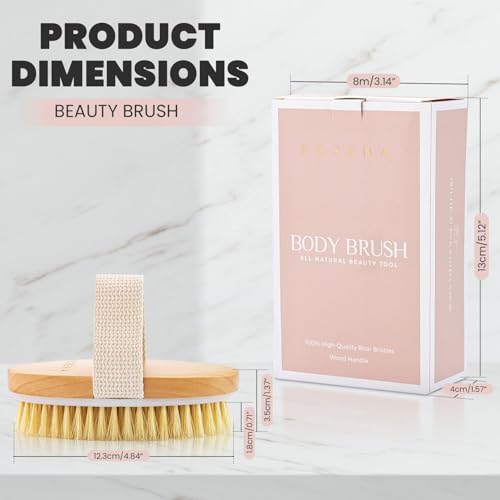 Image of Dry Brushing Body Brush - Best for Exfoliating Dry Skin, Lymphatic Drainage and Cellulite Treatment - Organic Spa Exfoliator and Massage Scrub Brush with Natural Boar Bristles (Oval)