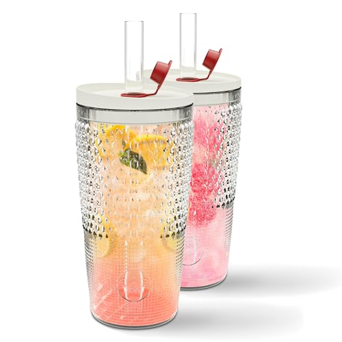 Comparison: Best Tumbler For Smoothies 11 The Crafted Cuisine Glass Tumbler with Straw and Lid 22oz (pack of 2) - Clear Iced Coffee Cup w/Vintage Design, Dishwasher Safe Cups - Versatile Glass Coffee Tumbler for Smoothie Water & More