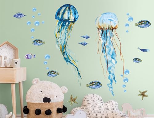 Vinilo decorativo medusas acuarela 36x12 pulgadas, 2 piezas miniatura 4