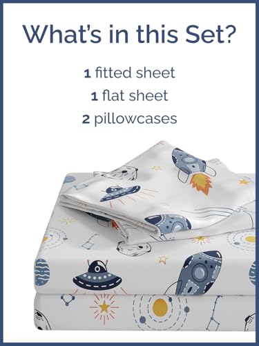 Image of Kids Queen Space Rockets Bed Sheets - 4 Piece Kids Space Rockets Sheet Set | Space Rockets Themed Bedding, Ultra-Soft, Cute & Cozy, Breathable & Machine Washable, Bed Set for Boys, Girls & Teens, Comfy