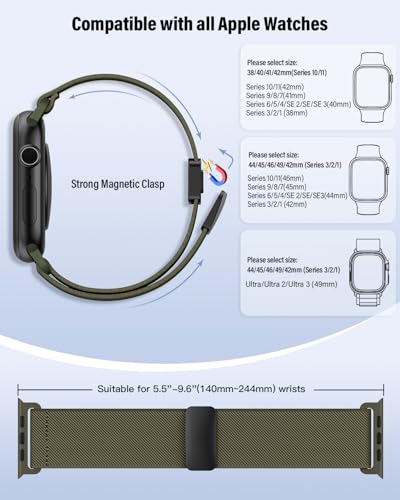 Image of Stretchy Band Compatible with Apple Watch Band 40mm 38mm 41mm 42mm 44mm 45mm 46mm 49mm Women Men,Strong Magnetic Clasp Elastic Sport Strap for iWatch Series 11 10 9 8 7 6 5 4 3 2 1 Ultra SE /Army Green