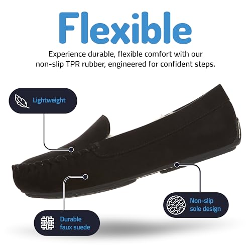 Floopi Women Slippers Moccasins, Soft Faux Fur Lining with Cozy Memory Foam, Ladies House Slippers for Women with Indoor & Outdoor Anti-Skid Sole4