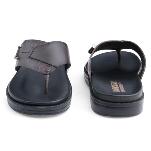 Image of DOCTOR EXTRA SOFT Men's Classic Casual Original Leather Thong Black /Brown Sandals /Chappals with Memory Foam Cushion| Stylish & Non-Slip|Comfortable & Lightweight |Flip flops Slippers Gents & Boys F-2