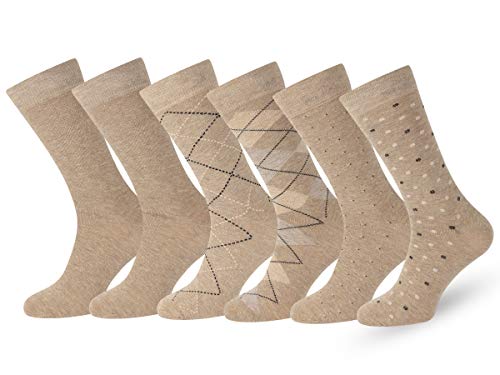 Easton Marlowe Men's Classic Subtle Pattern Dress Socks - 6pk #4-9, Sand Beige Khaki - 39-42 EU shoe size