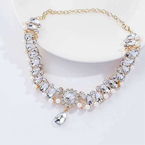 Chmier Bohemia Rhinestone Choker Chunky Crystal Necklace Pearl Choker Wedding Statement Jewelry Bridal Necklace Luxury Jewelry For Women And Girls (Gold) #TOP1