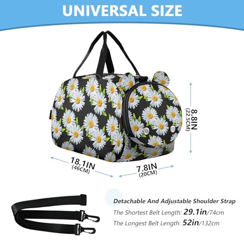 Leaves Floral Black Kids Travel Duffel Bag for Boys Girls Overnight Weekend Tote Bag with Shoes Compartment for Trip Beach Swim3