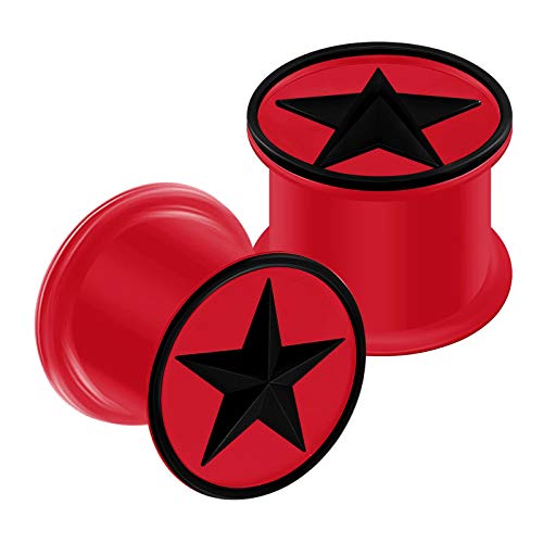 2 piezas de silicona roja doble acampanada silla de montar estrella negra medidor de oído enchufe camilla lóbulo pendiente piercing joyería elegir tamaños, Tapones para piercing corporal Cover