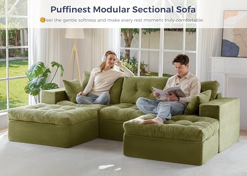 Image of MAXYOYO 104 inch U Shaped Modular Sectional Sofa with 2 Ottomans, Cloud Boneless Couch with Layered Cushion, Flexible Module Combination Sofa for Living Room, No Assembly Required, Green