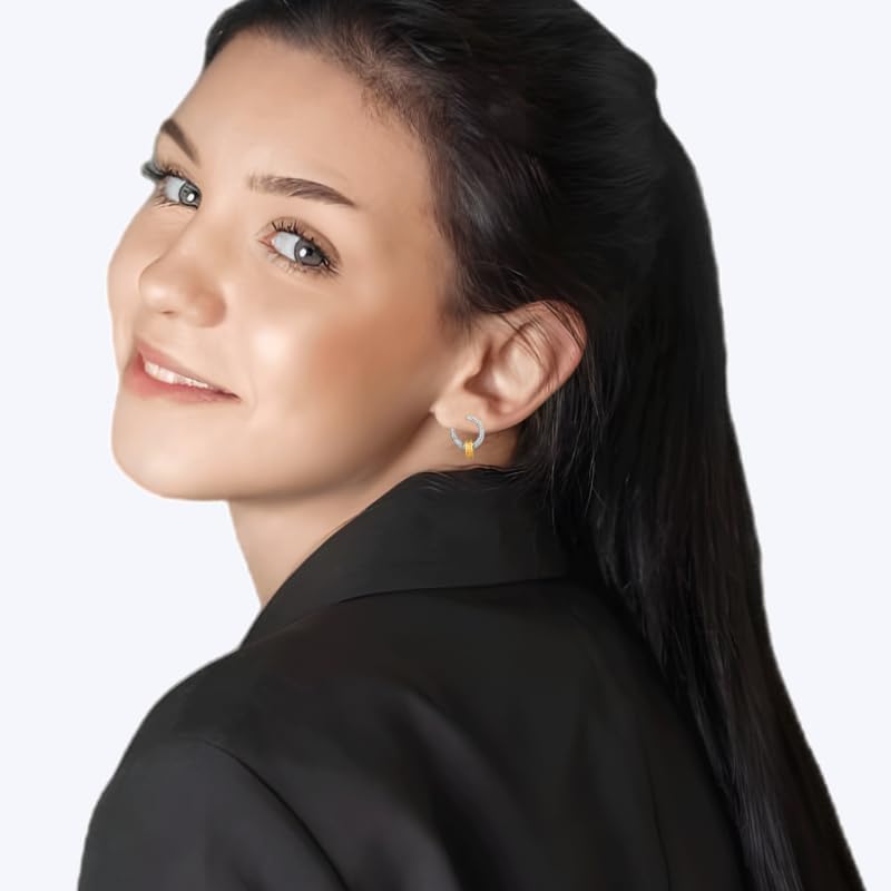 Two Tone Small Hoop Huggie Earrings, Gold&Sliver Earrings|Sun Hoop Earrings|Star Cross Dangle with CZ|Square Shell Drop Stud Earrings|14K&18K Gold-Plated Earrings Jewelry Women Birthday Gifts - Image 7