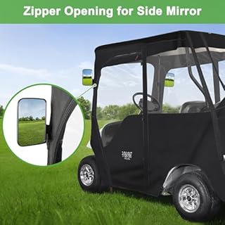 10L0L Golf Cart Deluxe Enclosure for EZGO TXT & RXV 2 Passenger, 4-Sided Clear PVC Window Rain Cover with Zipper Entry, Black