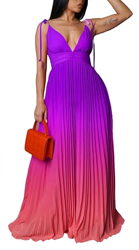 Image of ZVO Women Maxi Dress Sexy Cocktail Party Long Dress Summer Loose Beach Dresses A-line Pleated Halter Dress