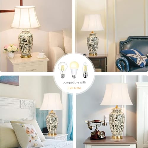 LCSMVLQ Ceramic Table Lamp, Rustic Vintage Tall Coastal Bedside Lamp, Ceramic Lamp Body with Fabric Tapered Drum Shade for Living Room Bedroom House Bedside Nightstand Home - Image 4
