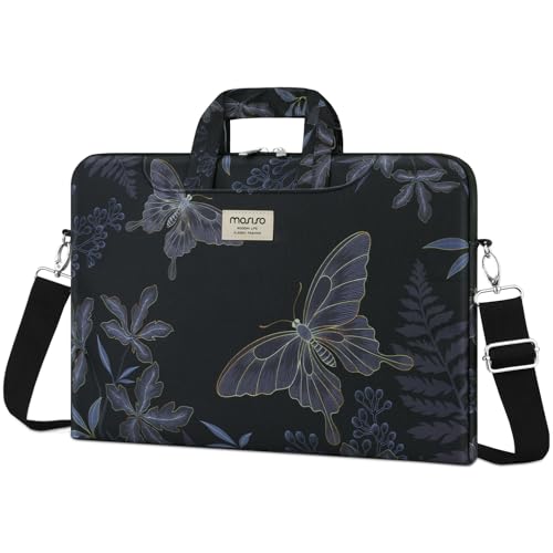MOSISO Laptop Bag for Women, 15.6 inch Computer Bag Compatible with MacBook, HP, Dell, Lenovo, Asus, Notebook, 15-15.6 inch Laptop Messenger Shoulder Sleeve with Strap, Golden Line Butterfly