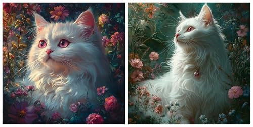 Diamond Painting Chat 60x60 cm : Lot de 2 Kits 5D DIY pour Adultes