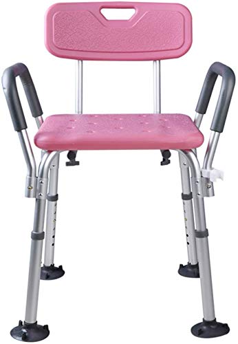 CHEWYNP Shower Chair Shower Seats Height Adjustable with Arms and Back Bathroom Shower Stool Non-Slip Safety Load Weight 150KG, for ElderlySeniors Disabled Shower Auxiliary, (Color : Pink