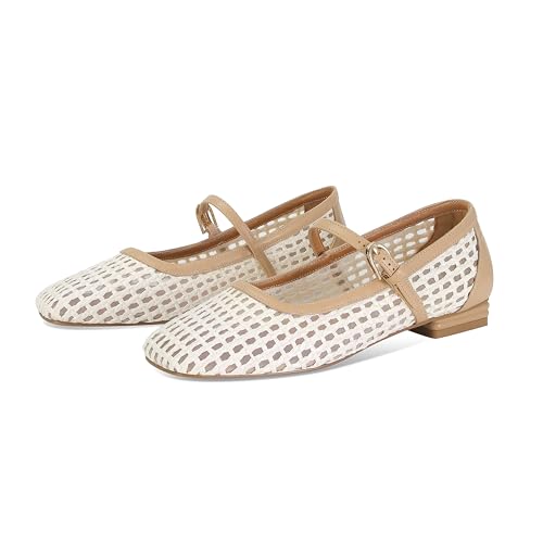 SOVANYOU Woven Ballet Flats with Strap Comfortable Flats for Women Rattan Shoes Mesh Mary Jane Flats Casual Dressy Raffia Cute Flat Shoes