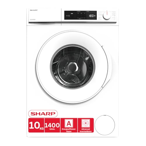 Sharp ES-NFA014WWNA-DE Waschmaschine, 10 kg, 1400 U/min, Energieeffizienzklasse A, AquaStop, AllergySmart, LED-Display, Inverter Motor, Frontlader, Weiß