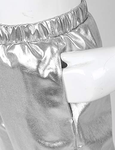 Jeeyjoo Kids Girls Hip Hop Street Dance Pant Legging Sparkle Metallic Jazz Stage Performance Sweatpant Costume Silver 12 #TOP4