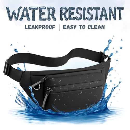 Image of WORLD STAR Fanny Pack for Men & Women - Slim Waist Bag with Adjustable Strap | Water Resistant Multi-Pocket Hip Belt Pouch for Running Travel Gym Cycling & Daily Use | Sleek Black Design