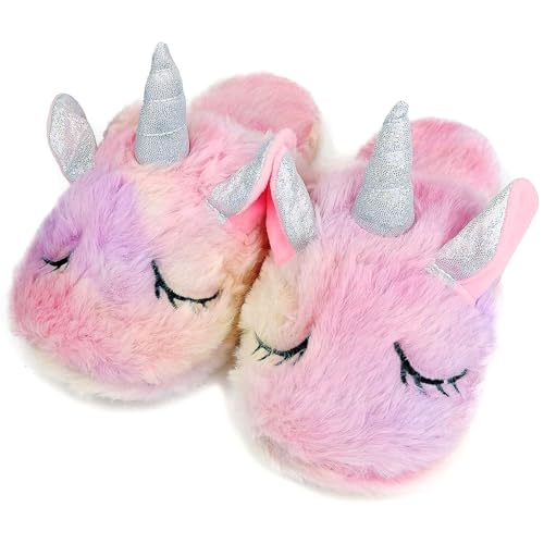 WAFUNNE Kids Unicorn Slippers Fluffy for Girls Boys Childrens Indoor Slip-On Shoes Home Plush Z22