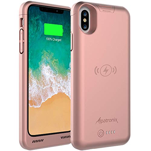 Alpatronix iPhone Xs/X Battery Case, BXXs Slim Portable Protective Extended Charger Cover with Wireless Charging Compatible with iPhone X & iPhone Xs (5.8 inch) -(Rose Gold)